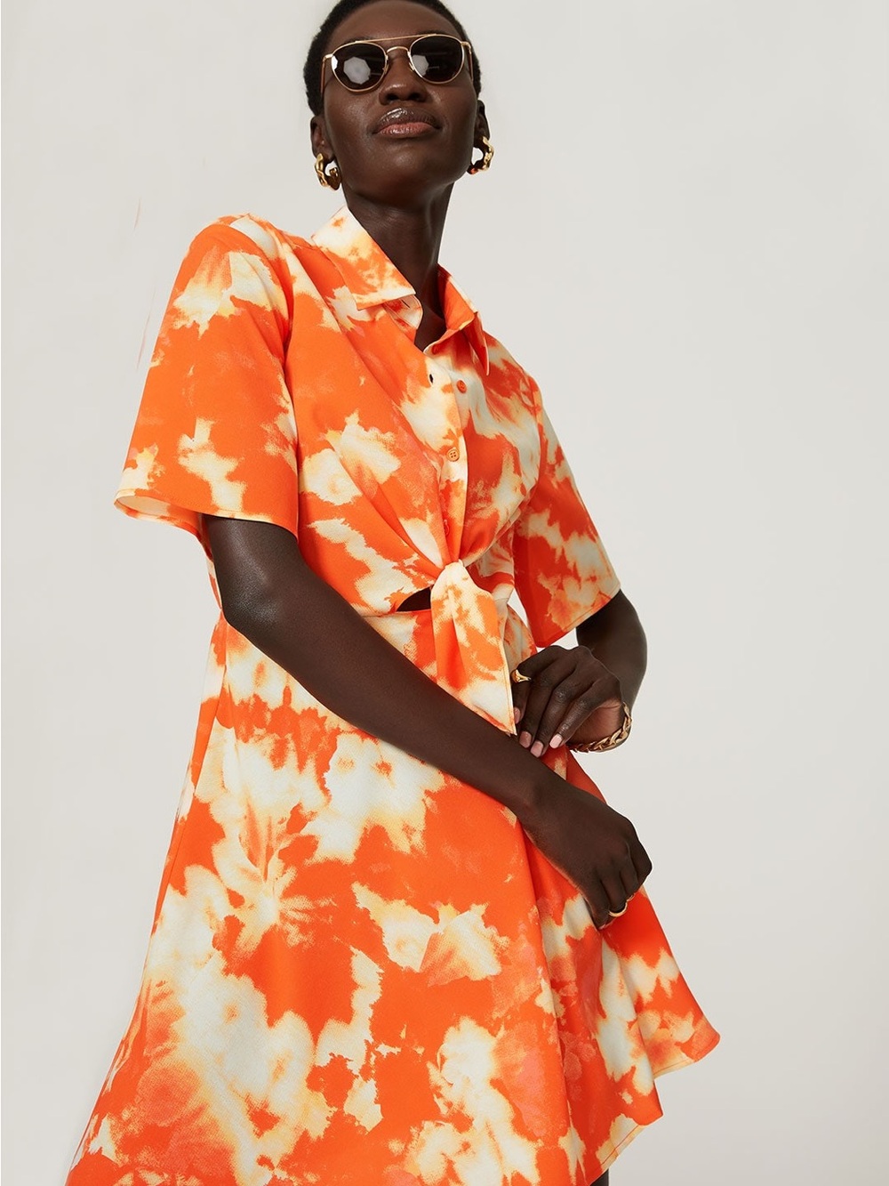 Thakoon x RTR Orange Tie-Dye Short Sleeve Dress